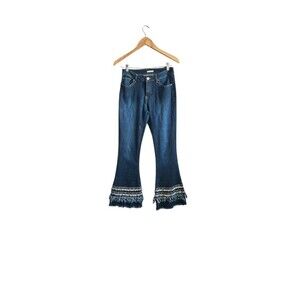 Luxe Moda Fringe Flare Jeans Women's 6 Boho Retro Hippie Festival